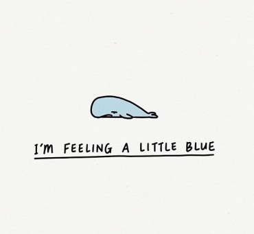  drawing of a blue whale who is feeling blue