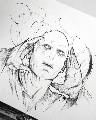 A pencil and ink Voldemort sketch