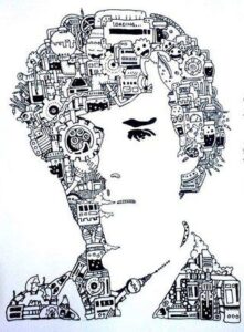 doodles on Sherlock Holmes face which is benedict cumberbatch