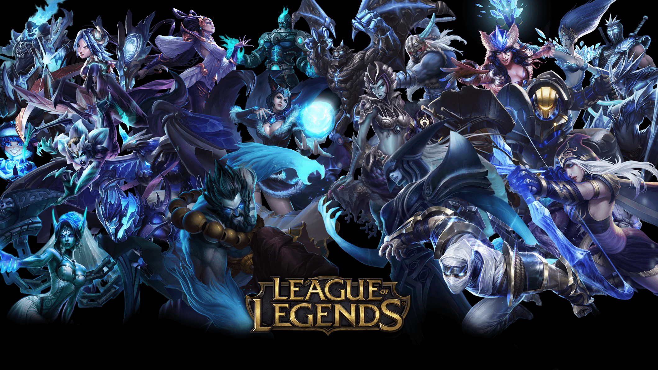 A wallpaper with lots of League of Legends characters