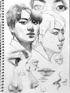 An aesthetic BTS Jungkook drawing idea - jungkook's facial parts 
