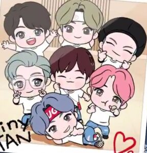 cartoon of all BTS members 