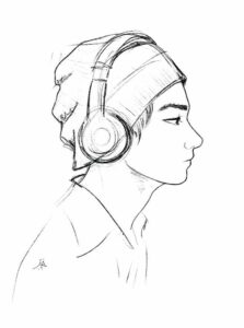 Anime Taehyung with headphones