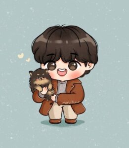 A cute V chibi drawing with Yeontan
