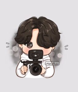 An easy chibi drawing of Jungook holding a camera