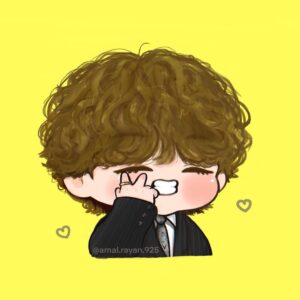 cute chibi digital drawing of V with curly hair