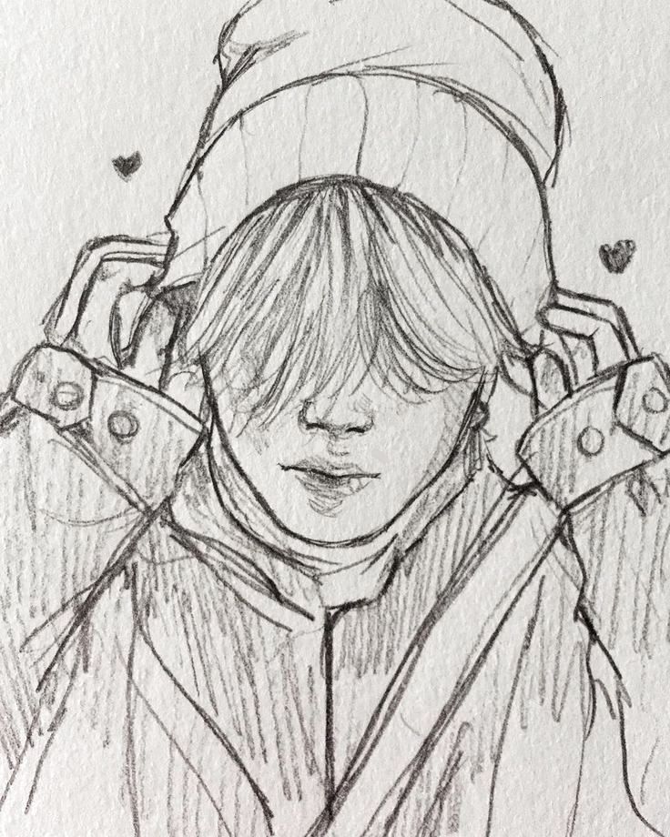 sketch of Jimin where we don't see his eyes