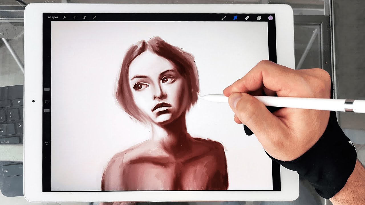 someone drawing a girl on an ipad pro with an apple pencil