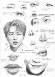drawing of Namjoon's facial parts 