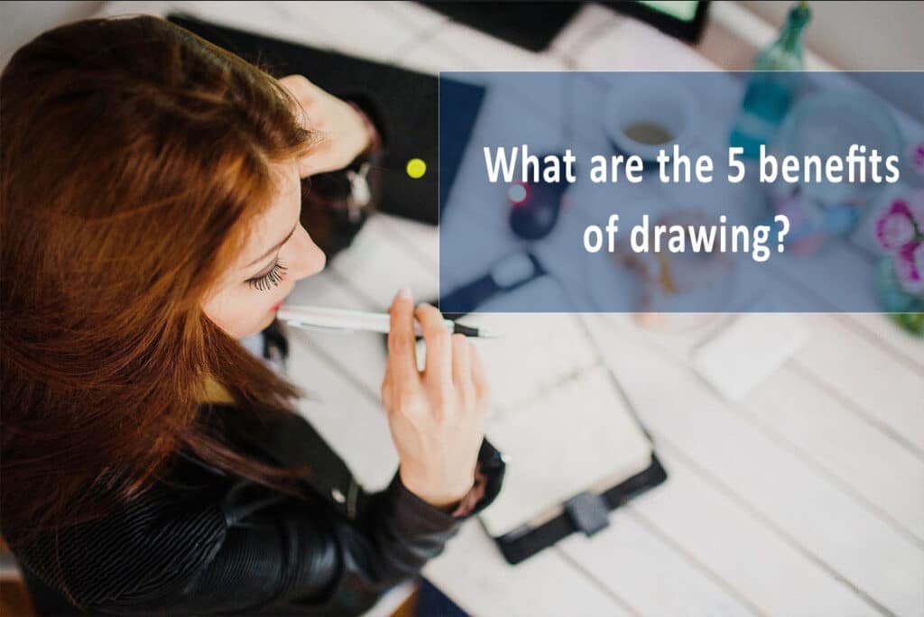 girl thinking of the 5 benefits of drawing